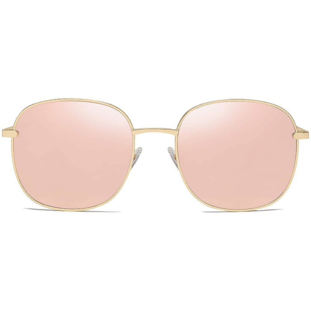 Classic Trendy Square Sunglasses for Women Men ,  Shiny Gold/Pink Mirrored